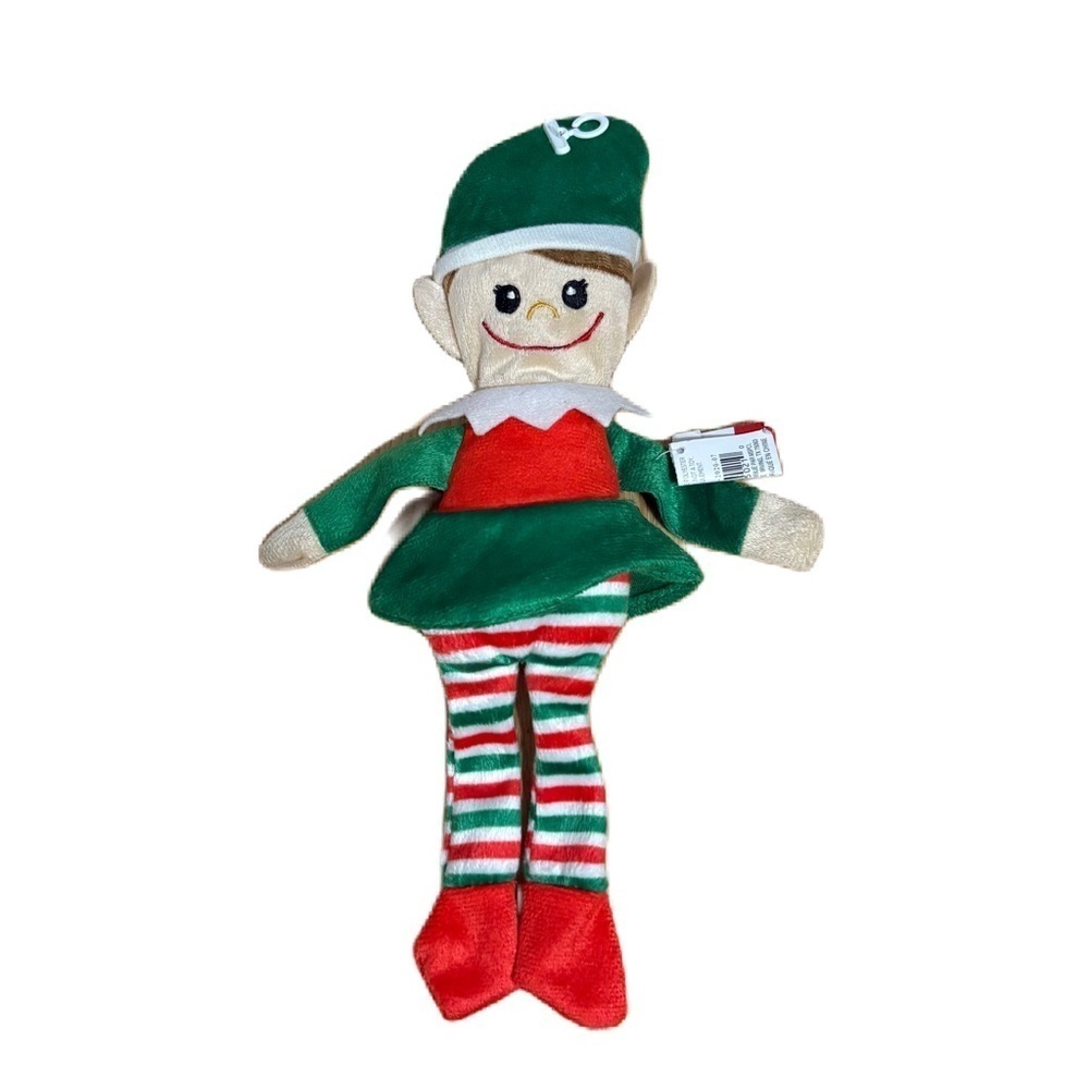 Festive Elf Plush Toy Kids Green Red White Striped Christmas